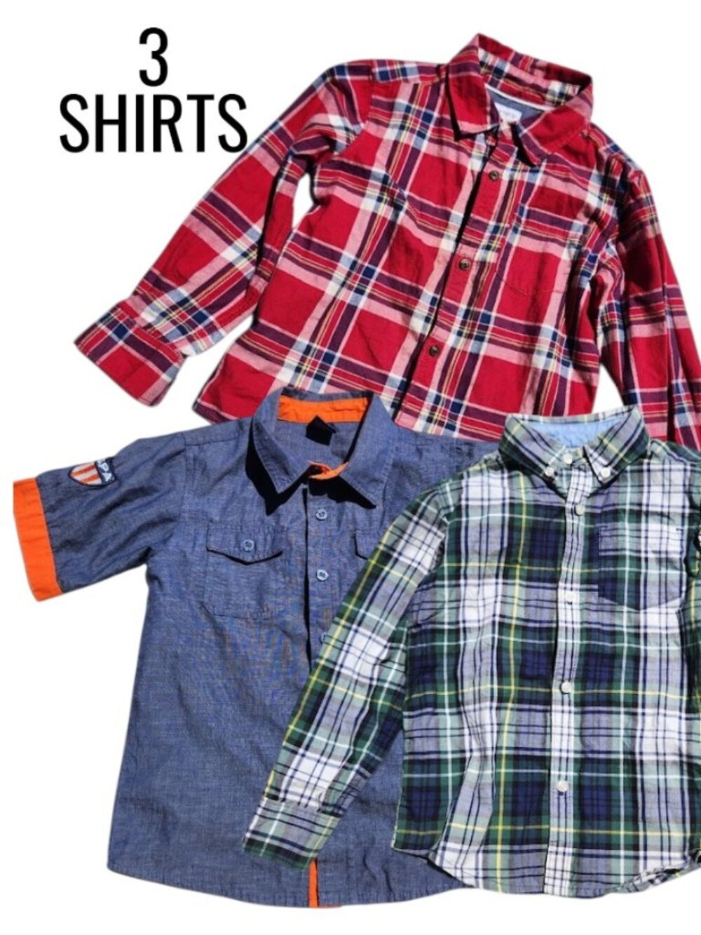 NEW 3 Shirts Bundle Plaid Long Sleeve Button Down Size 5T Carter's U.S. Polo Ass